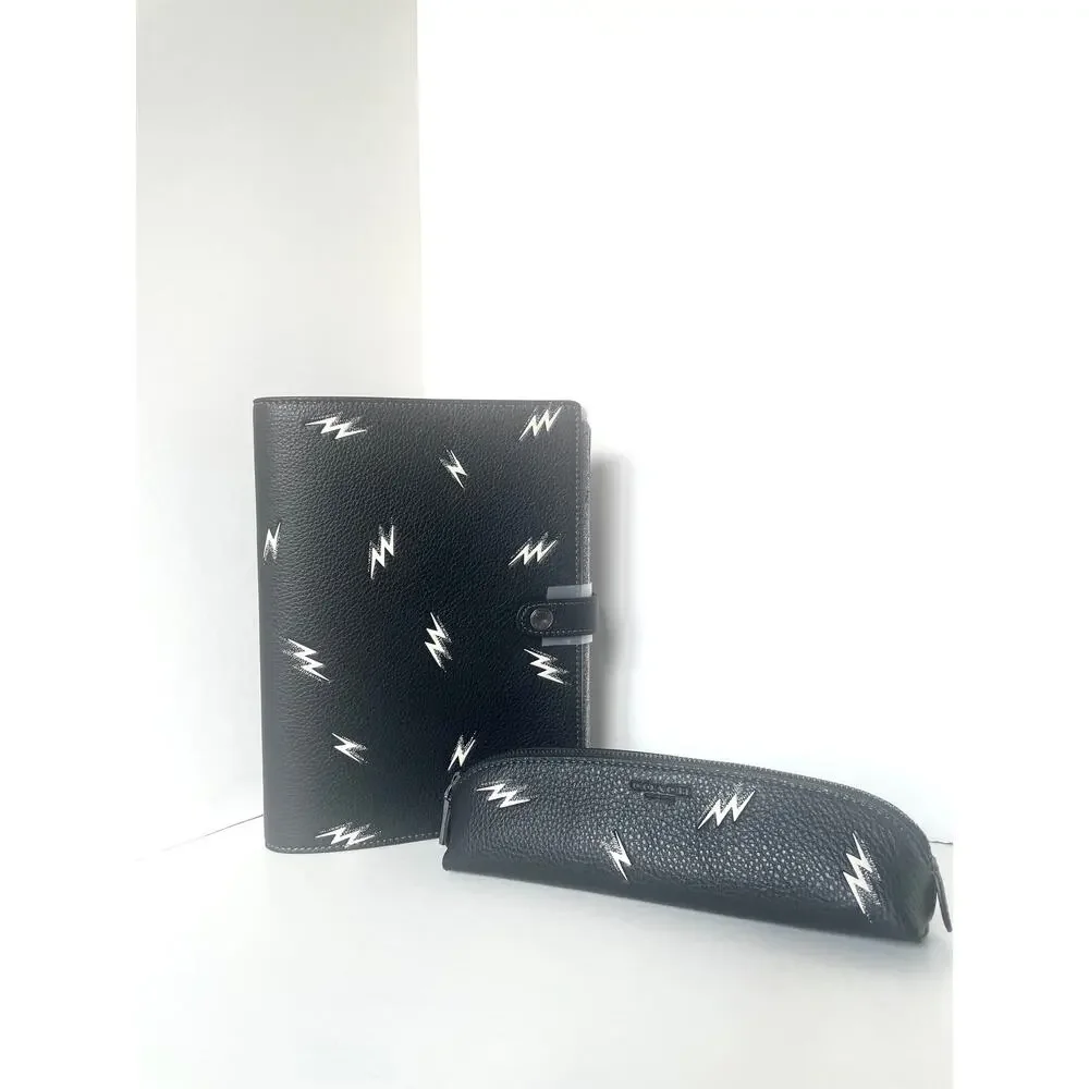 Coach Boxed Notebook Pencil Case Set Lightning Bolt Print CDC87